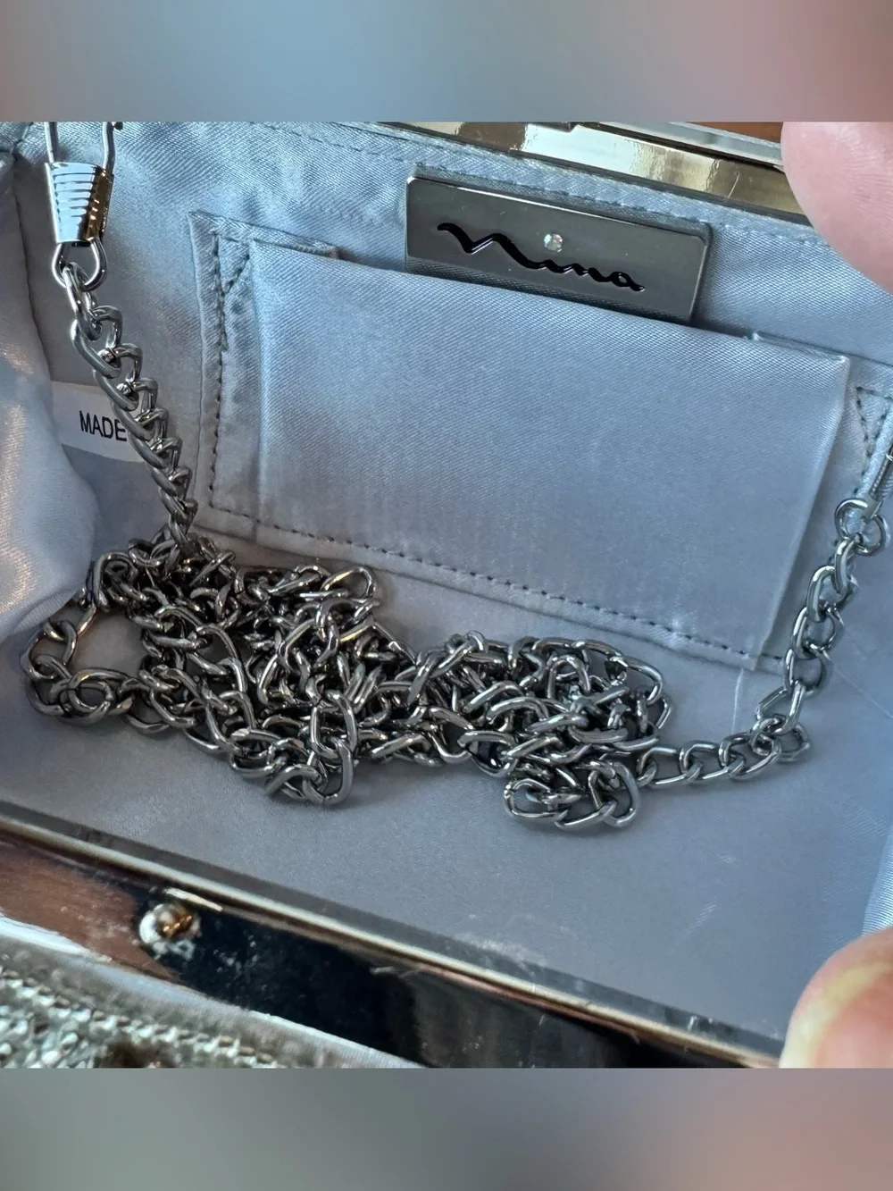 Nina - Silver Crystal Evening Clutch with Blue Gem Accents